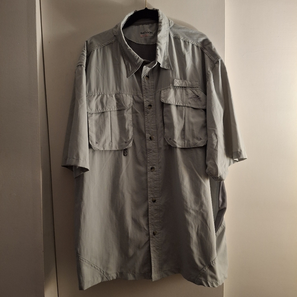 Natural Gear Men's Short Sleeve Two-tone Gray Button-Up Shirt